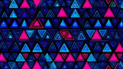 Colorful neon triangles arranged in a dynamic and futuristic pattern, showcasing vibrant and bold design.