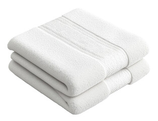 Two white towels are folded and placed on a white background