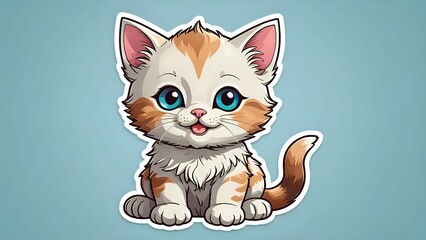 Fototapeta premium Adorable cartoon kitten with big blue eyes and a happy expression.