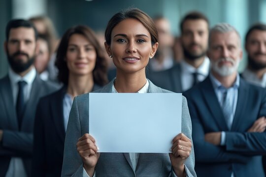 Blank Sign for Customizable Team Message - Business People Collaboration