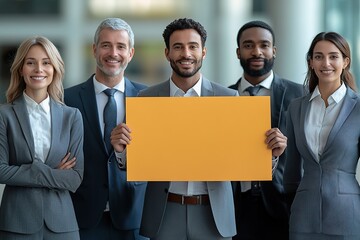 Blank Sign for Customizable Team Message with Business People