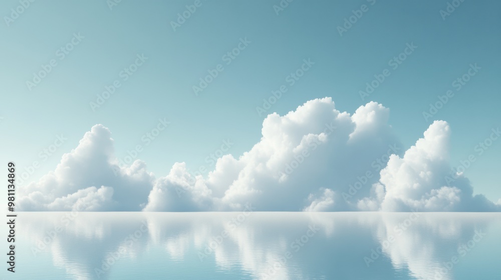 Poster abstract white clouds floating over a calm blue sky, with a sense of serenity and simplicity