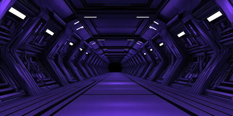 Obraz premium Abstract Spaceship corridor and Futuristic tunnel background. Sci-fi science design. 3d render illustration style.