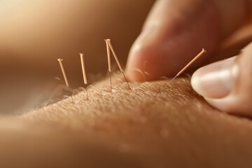 Serene Acupuncture Healing - Precision Needle Insertion in Soft Light for Wellness Concept.