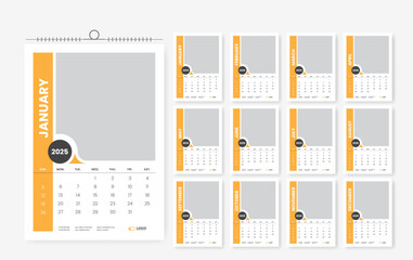12 page calendar design for 2025 year, 2025 corporate calendar template
