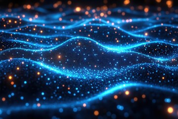 Obraz premium futuristic network of glowing blue lines and nodes floating in dark space abstract representation of artificial intelligence and machine learning with digital particles forming complex patterns