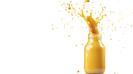 High-Quality Mustard Sauce Splashing from Glass Bottle | Isolated on Transparent  Background