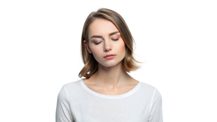 Beautiful brunette woman with long hair, smiling, looking at camera, studio portrait