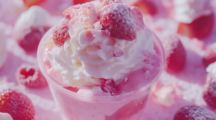 cup filled with ice cream and strawberries