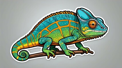 Obraz premium Colorful chameleon cartoon illustration on a white background.