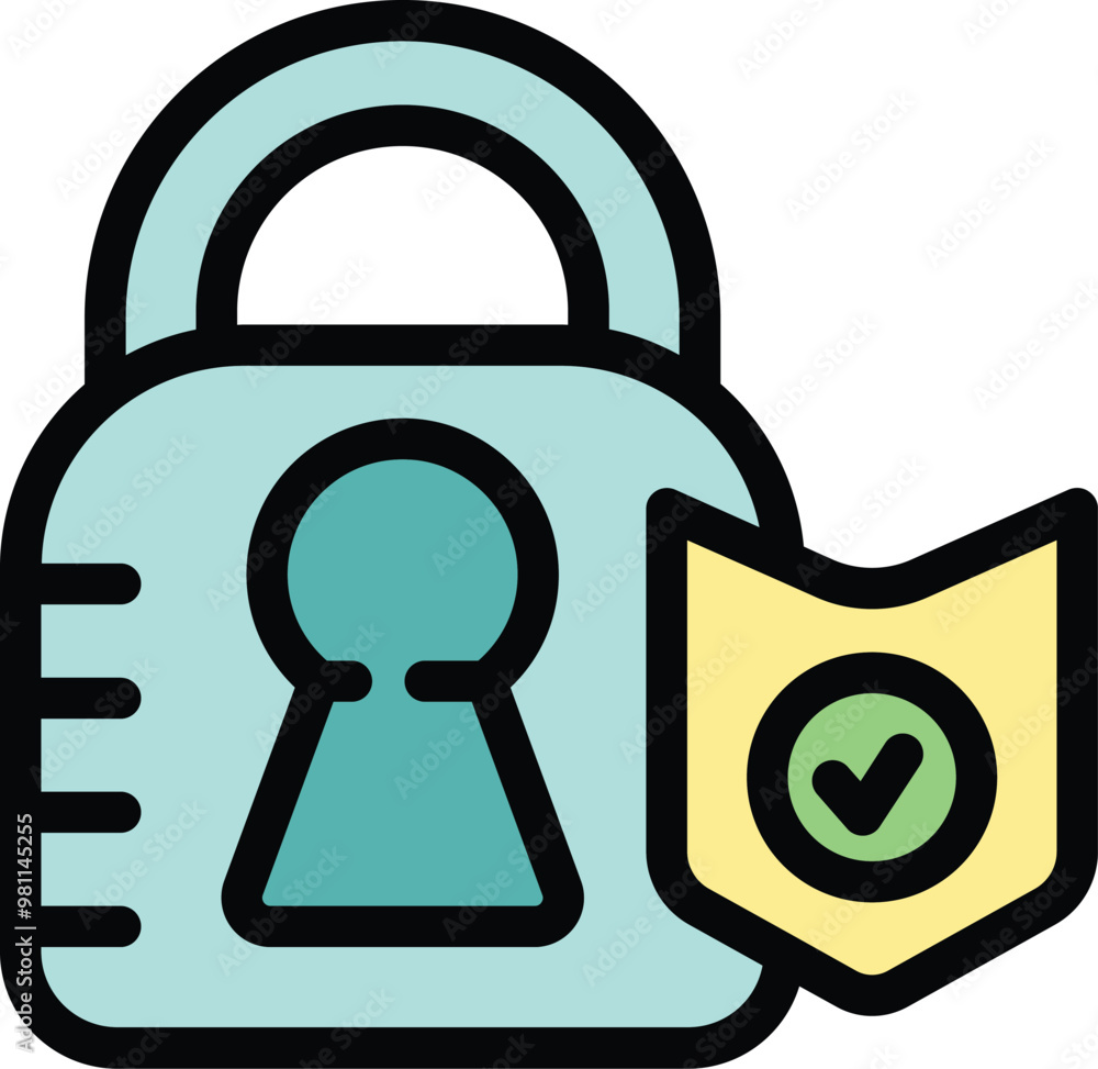 Poster closed padlock with a green check mark is symbolizing security and safety