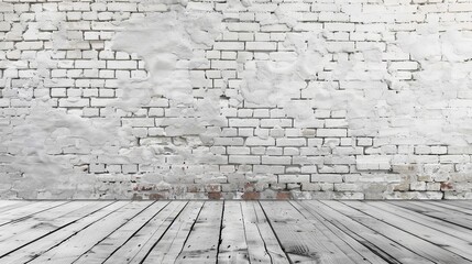 A bright white brick loft wall serves as the backdrop, paired with a rustic wooden floor, creating an inviting atmosphere for artistic projects or events in an urban space