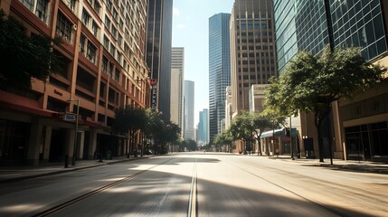 Quiet Morning in the Bustling Urban Metropolis Captured in Symmetrical Architectural Landscape