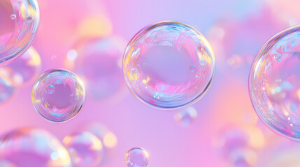 Rainbow soap bubbles on bright colorful background close up