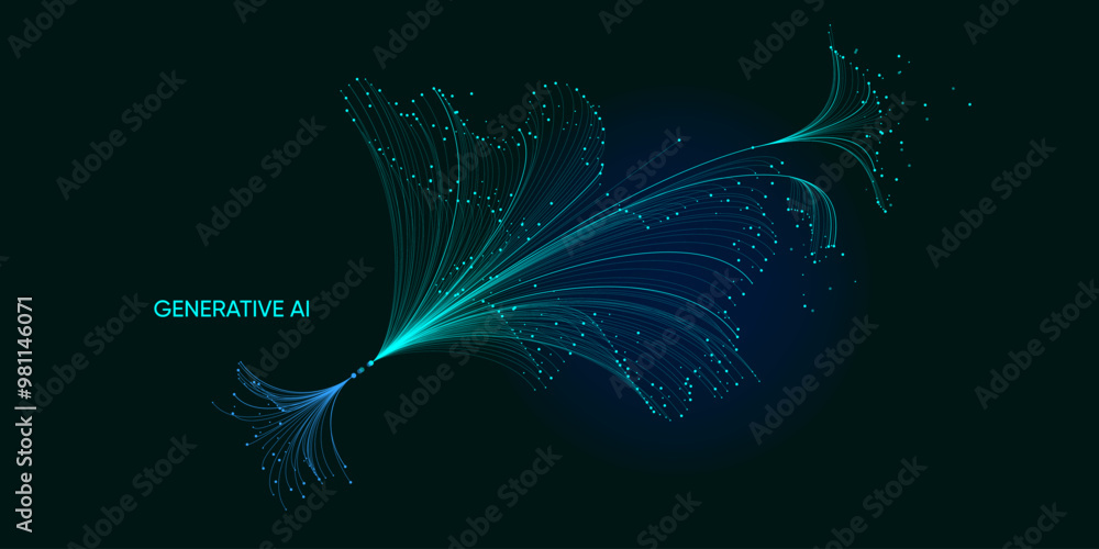 Poster illustration of abstract stream information. generate image, video from prompt concept. big data, te