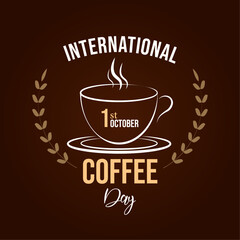International Coffee Day - brush lettering quote. Hand drawn logotype with typography and drops signs on white background. Vector illustration with slogan for print, banner, flyer