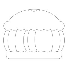 Pumpkin pie whole and slice thin line art icon for food apps and websites on white background, editable stroke. Line art icon of a pie thanksgiving dessert illustration vector graphic.