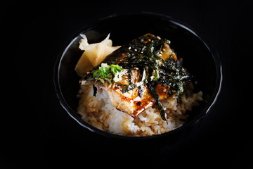 Saba Shioyaki Grill Saba fish japanese food isolate in black background