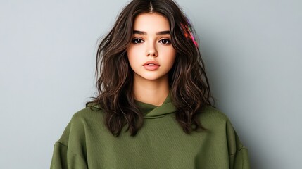 A woman's face is partially obscured by colorful glitch lines, creating a captivating blend of digital elements and natural beauty in a striking composition