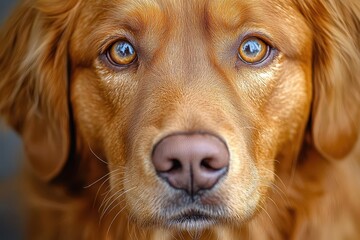 inquisitive golden retriever closeup portrait with soulful eyes and soft fur blurred natural background enhances focus on the dogs expressive face capturing loyalty and intelligence