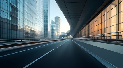 Fototapeta premium Futuristic Urban Cityscape with Busy Highway and Towering Skyscrapers