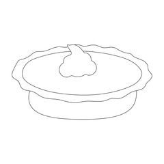 Pumpkin pie whole and slice thin line art icon for food apps and websites on white background, editable stroke. Line art icon of a pie thanksgiving dessert illustration vector graphic.