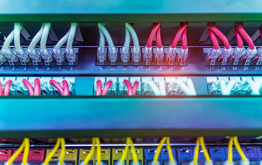 Network panel, switch and cable in data center