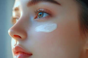 Woman Applying Moisturizer Lotion on Face for Makeup