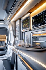 Futuristic Medical Interior with Monitoring Equipment and Supplies.