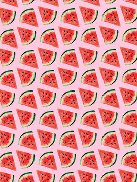 Sliced watermelon pattern on a pink background.
