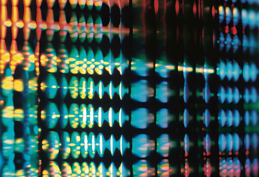Abstract bokeh lights with vibrant colors and blurred background through textured glass.