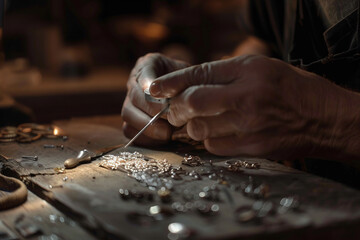 Professional jeweller working with gemstones on table closeup image generative ai