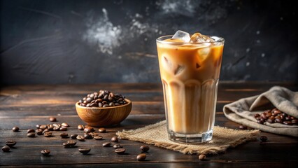 Iced coffee in a clear glass with space for text