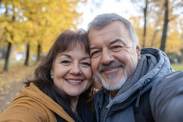 Fototapeta premium Amazing wonderful autumn season, people admiring golden fall colors outdoors, Generative AI