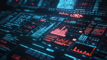 Fototapeta premium Advanced AI algorithm visualizing stock predictions on a multi-layered screen, futuristic financial market concept