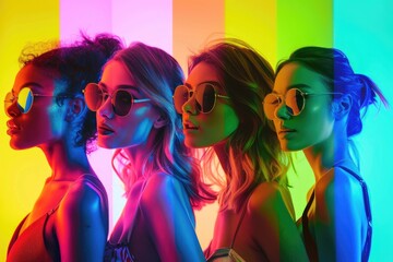 A group of young women stand together in a pose, likely for a photo shoot or social gathering