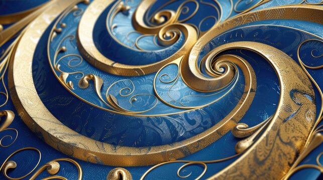 A detailed view of a blue and gold clock face, ideal for use in designs about time, nostalgia or luxury
