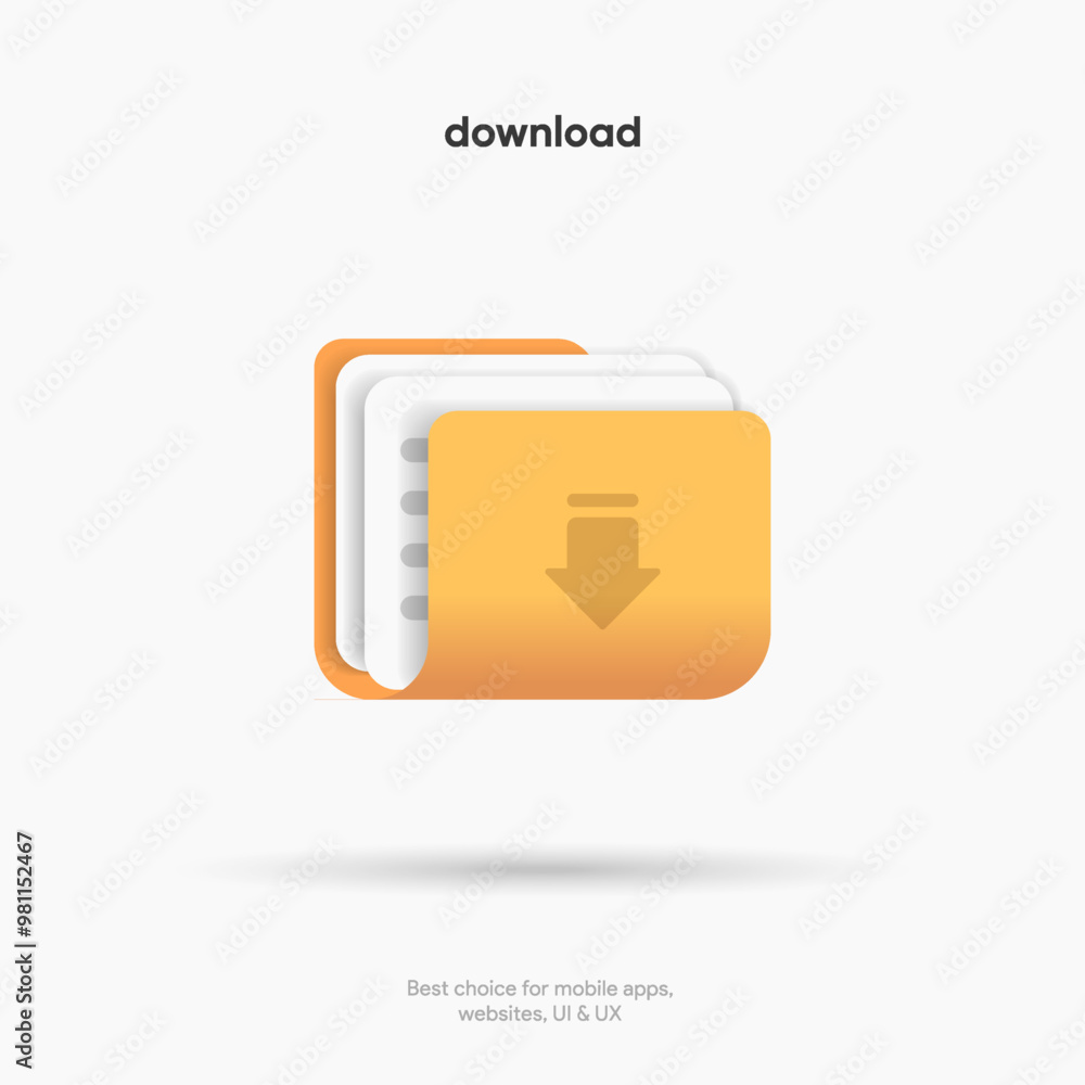 Fototapete 3d download folder. Folder icon. Upload icon. Down arrow bottom side symbol. Click here button. Save cloud icon push button for UI UX, website, mobile application.