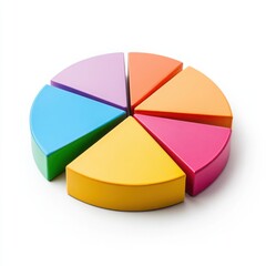 A colorful pie chart consisting of six segments in various colors, representing data visualization concepts.