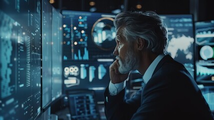 Ai Businessman working with modern interface Business analytics Big data technology and data science. Data flow concept.Business computing digital composite. 