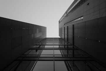 Obraz premium A black and white photograph of a tall building, great for urban or cityscape designs