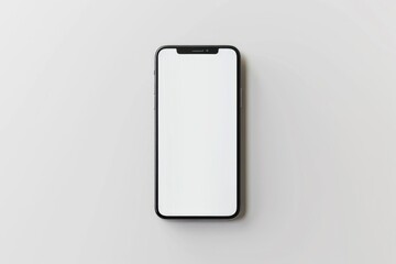 A smartphone with a blank screen sitting on a white surface, ideal for use in technology or digital concepts