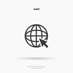 Web icon symbol. Internet icon. Go to web icon. Http address sign. Globe network www website icon with isolated white background for UI UX mobile app
