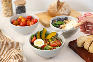 Green mix vegan salad with pumpkin