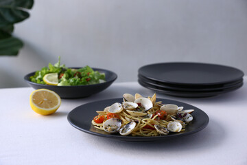 Pasta with clams Spaghetti alle Vongole. Italian food Traditional italian food seafood pasta with clams