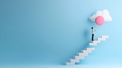 Ascending Towards Success and Opportunity on Staircase with Clouds and Balloons