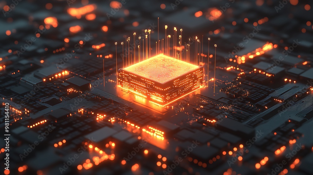 Poster glowing processor on circuit board