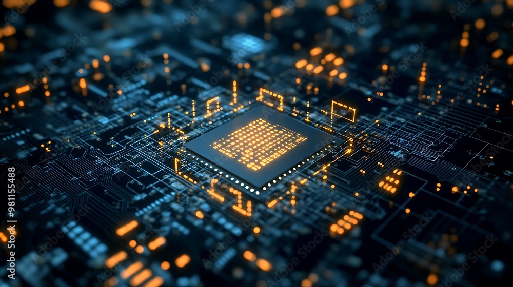 Poster close-up of a microchip on a circuit board