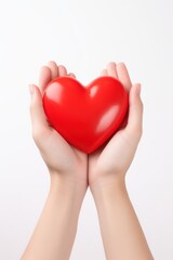 Heart hand red white background.