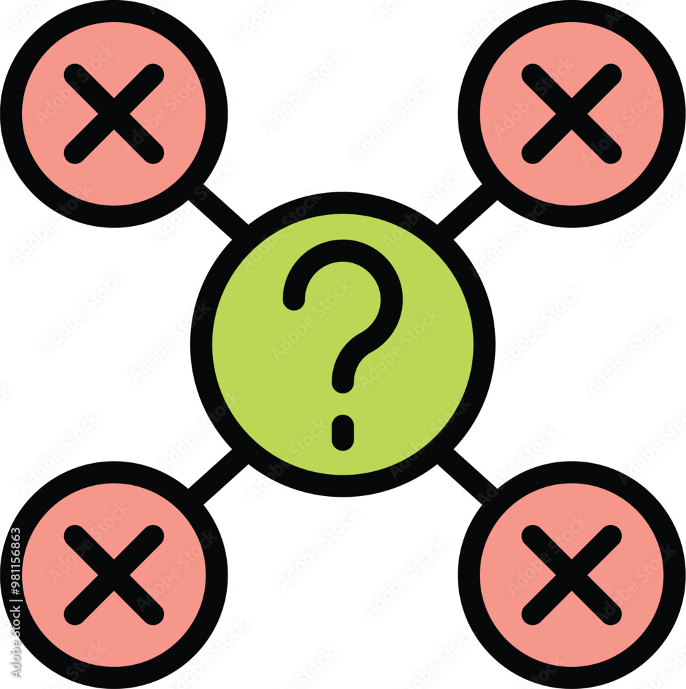 Poster this icon represents a decision making process, showing one correct choice among multiple wrong opti